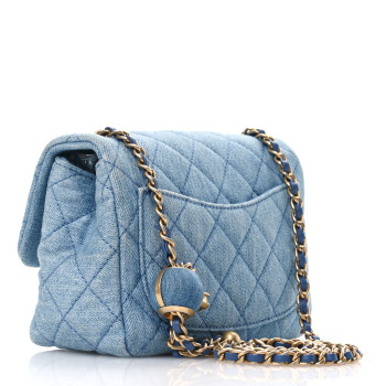 CHANEL Denim Quilted Mini Pearl Crush Flap Blue