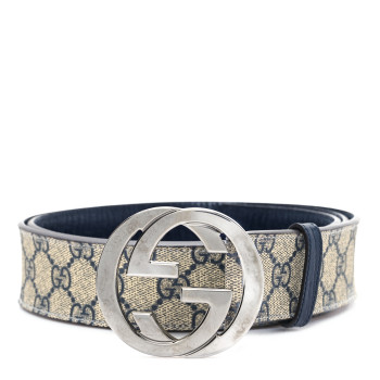 GUCCI GG Supreme Monogram Selleria Calfskin Interlocking G 40mm Belt 110 44 Navy