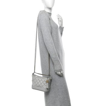 CHANEL Metallic Aged Calfskin Quilted Small Gabrielle Hobo Light Silver