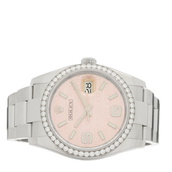 ROLEX Stainless Steel Diamond Bezel 36mm Oyster Perpetual Datejust Watch Pink 116244