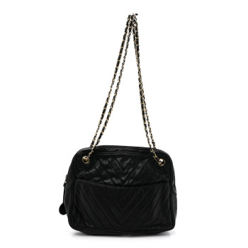 CHANEL Lambskin Surpique Chevron Small Tote Black
