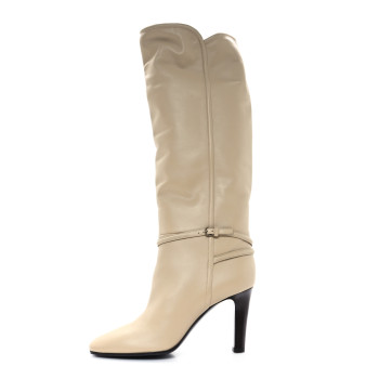SAINT LAURENT Calfskin Jane Knee High 90 Boots 40 Beige
