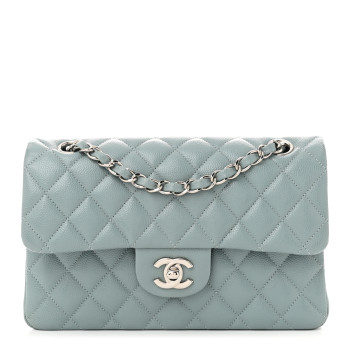 CHANEL Caviar Quilted Small Double Flap Light Blue