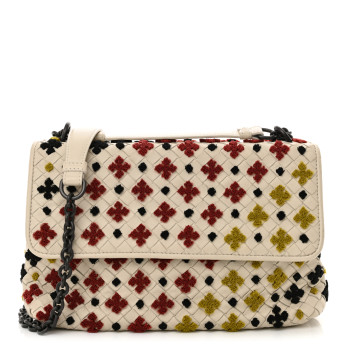 BOTTEGA VENETA Nappa Intrecciato Embroidered Mosaic Olimpia Shoulder Bag White Multicolor