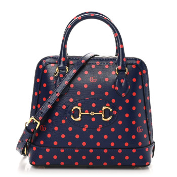 GUCCI Shangai Calfskin Polka Dot Small Horsebit 1955 Top Handle Bag Blue Red