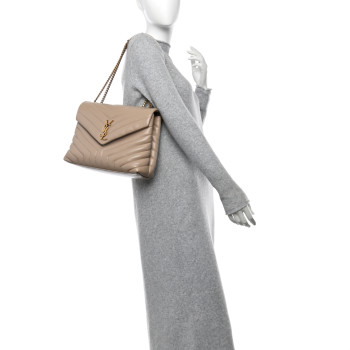 SAINT LAURENT Calfskin Y Quilted Monogram Medium Loulou Chain Satchel Nude Powder