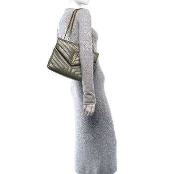 SAINT LAURENT Calfskin Y Quilted Monogram Medium Loulou Chain Satchel Light Sage
