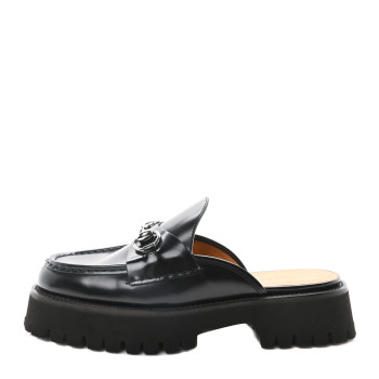 GUCCI Magnum Calfskin Womens Horsebit Platform Mules 38 Black