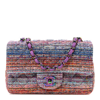 CHANEL Tweed Quilted Mini Rectangular Flap Blue Pink Orange