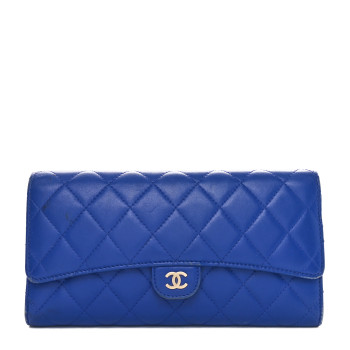 CHANEL Lambskin Quilted Travel Wallet Royal Blue