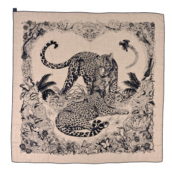 HERMES Cashmere Silk Jungle Love Tattoo Shawl 140 Beige Black HERMES Cashmere Silk Jungle Love Tattoo Shawl 140 Beige Black