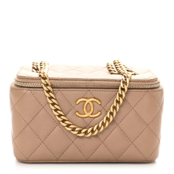 CHANEL Lambskin Quilted Small Pillow Crush Vanity Case With Chain Beige