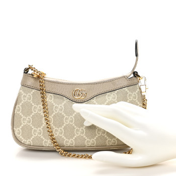 GUCCI GG Supreme Monogram Textured Dollar Calfskin Web Small Ophidia GG Handbag Beige Mystic White Oatmeal