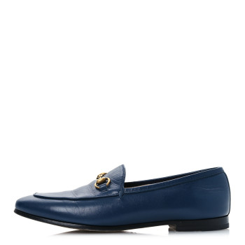 GUCCI Calfskin Womens Jordaan Loafers 37 Blue Agata