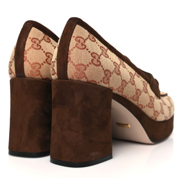 Pon吉 GUCCI GG Monogram Suede Houdan Mid Heel Platform Loafers 40