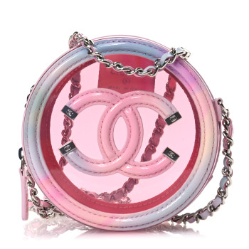CHANEL PVC Lambskin Filigree Round Clutch With Chain Pink