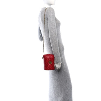 GUCCI Calfskin Matelasse Mini GG Marmont 2.0 Bucket Bag Hibiscus Red