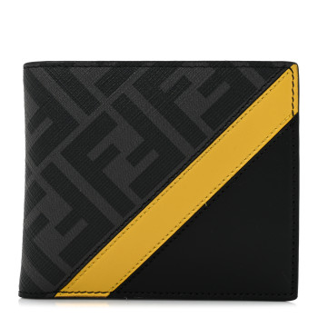 FENDI Glazed Fabric Vitello King FF 1974 Diagonal Bi-Fold Wallet Grey Black Sunflower