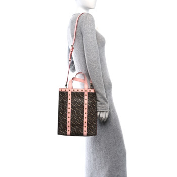 BURBERRY E-Canvas Monogram Studded Small Portrait Tote Bag Cloud Pink