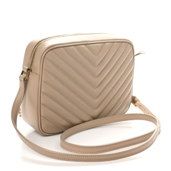 SAINT LAURENT Calfskin Matelasse Monogram Lou Camera Bag Dark Beige