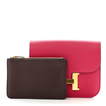 HERMES Evercolor Verso Constance Slim Wallet Framboise Rouge Sellier