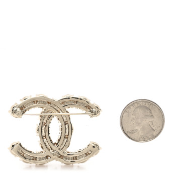 CHANEL Pearl Crystal CC Brooch Light Gold