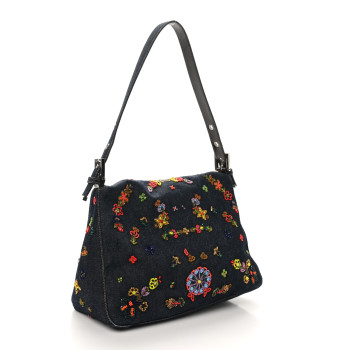 FENDI Denim Beaded Mama Baguette Blue FENDI Denim Beaded Mama Baguette Blue