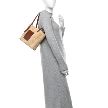 LOEWE Raffia Small Square Basket Tote Bag Natural Tan