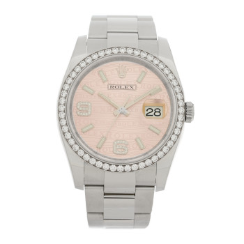 ROLEX Stainless Steel Diamond Bezel 36mm Oyster Perpetual Datejust Watch Pink 116244