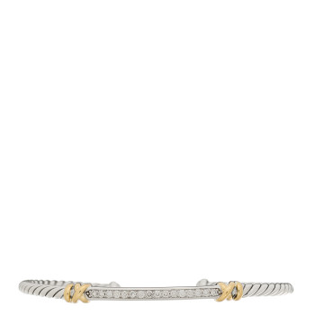 DAVID YURMAN Sterling Silver 18K Yellow Gold Diamond Petite Helena Classic Cable Station Bracelet
