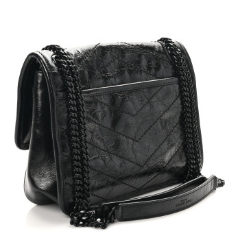 SAINT LAURENT Crinkled Calfskin Matelasse Monogram Baby Niki Chain Satchel Black