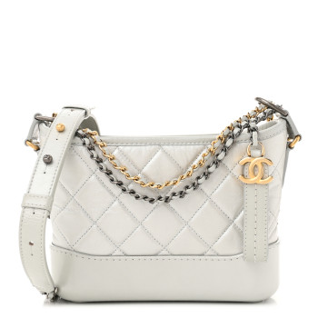CHANEL Metallic Aged Calfskin Quilted Small Gabrielle Hobo Light Silver