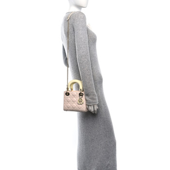 CHRISTIAN DIOR Lambskin Cannage Mini Bi-Color Lady Dior Rose Quartz Pastel Yellow