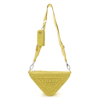 PRADA Yarn Raffia Effect Crochet Triangle Shoulder Bag Cedro