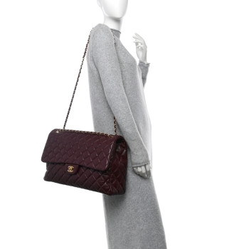 CHANEL Grained Calfskin Quilted XXL Travel Flap Bag Burgundy