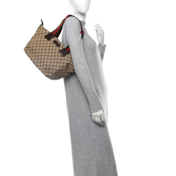 GUCCI GG Monogram Medium Web Handle Bucket Tote Dark Brown