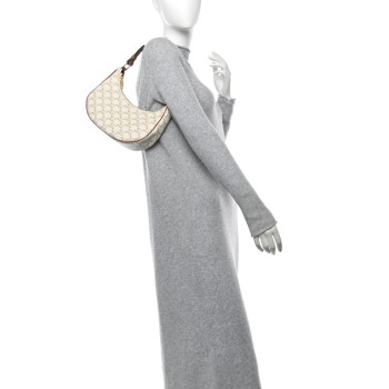CELINE Canvas Calfskin Ava Triomphe Shoulder Bag White