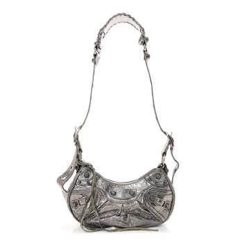 BALENCIAGA Metallic Agneau Arena Le Cagole Shoulder Bag XS Silver