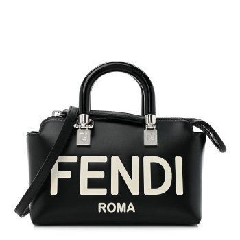 FENDI Vitello King Plexiglass Logo Embossed Mini By The Way Top Handle Boston Bag Black White