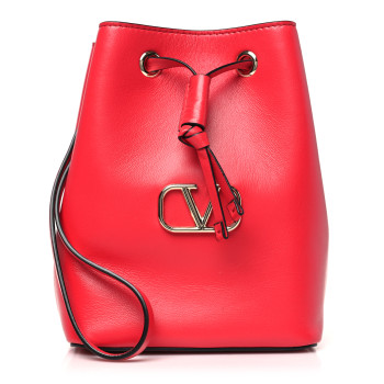 VALENTINO GARAVANI Nappa Mini Vlogo Bucket Bag Rouge Pur