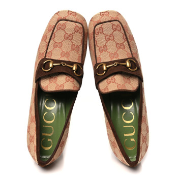 GUCCI GG Monogram Suede Houdan Mid Heel Platform Loafers 40 Beige