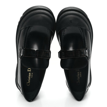 CHRISTIAN DIOR Brushed Calfskin Rubber Dior Code Cap Toe Lug Sole 15mm Loafers 35 Black