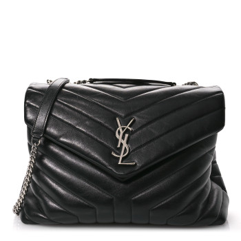SAINT LAURENT Calfskin Y Quilted Monogram Medium Loulou Chain Satchel Black