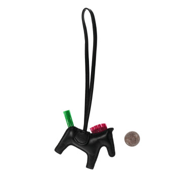 HERMES Milo Lambskin Horse Hair Grigri Rodeo Punk Horse Bag Charm PM Black Menthe Magnolia