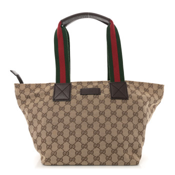 GUCCI GG Monogram Medium Web Handle Bucket Tote Dark Brown
