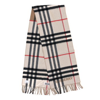 BURBERRY Cashmere Giant Check Fringe Scarf Archive Beige White