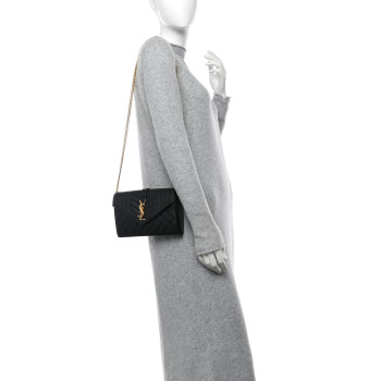 SAINT LAURENT Grain De Poudre Mixed Matelasse Triquilt Monogram Chain Wallet Black