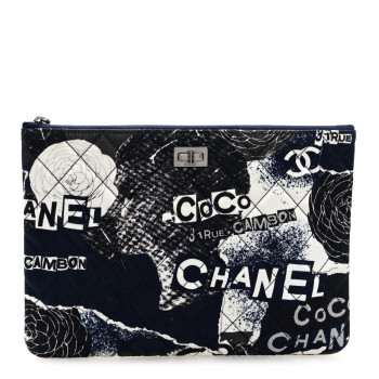 CHANEL Jersey Quilted Graffiti Large Reissue Cosmetic Case Black White