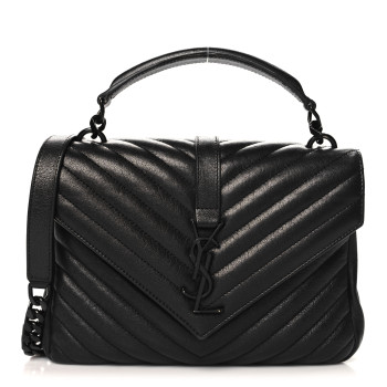 SAINT LAURENT Sheepskin Matelasse Chevron Monogram Monochrome Medium College Bag Black