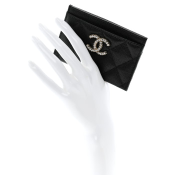 CHANEL Caviar Quilted Crystal Card Holder Black